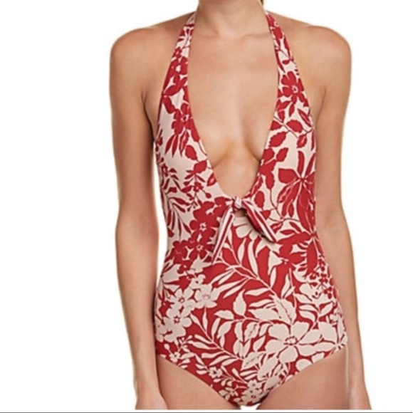 NWT ANTHROPOLOGIE Red Floral Halter One Piece - Picture 3 of 4